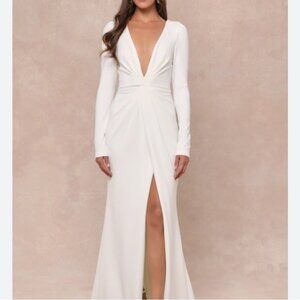 Lulus Stunning Romance Deep V Neck Wedding White Dress Size S Romantic Train